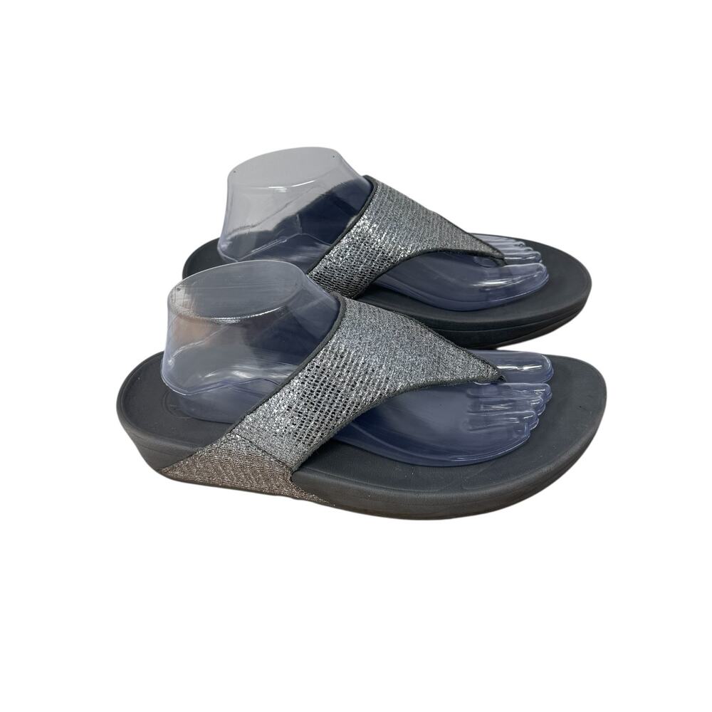FitFlop Lulu Superglitz Silver Flip Flop Thong Sandals Summer Vacation Womens 10 - Picture 1 of 8